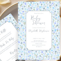 Double Sided Blue Flowers Baby Shower Invitation