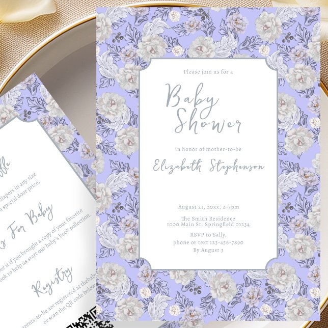 Double Sided Blue Flowers Baby Shower Invitation (Creator Uploaded)