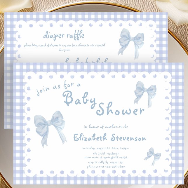 Double Sided Blue Gingham Baby Shower Invitation (Creator Uploaded)
