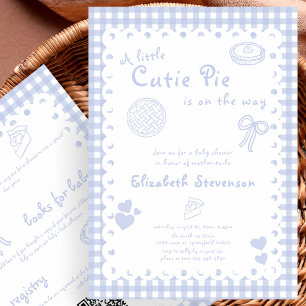 Double Sided Blue Gingham Cutie Pie Baby Shower Invitation
