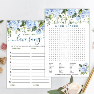 DOUBLE SIDED Blue Hydrangea Bridal Shower Game
