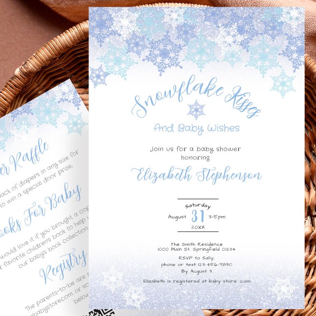 Double Sided Blue Snowflake Baby Shower Invitation (Creator Uploaded)