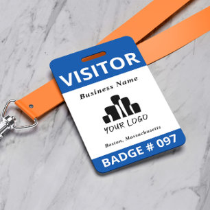 Double Sided Blue White Visitor Logo Template ID Badge