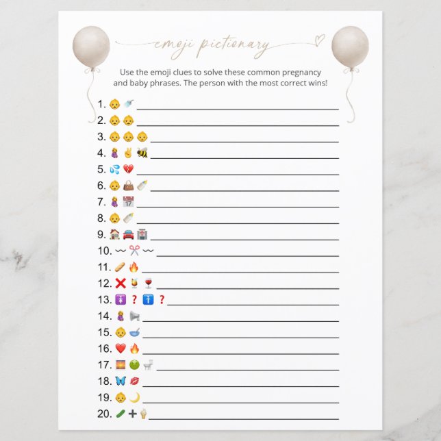 Double Sided Boho Balloon Emoji Pictionary Game (Front)
