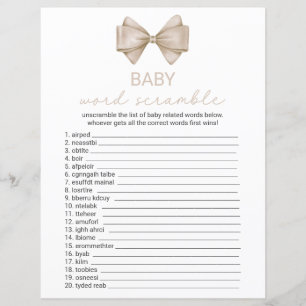 Double Sided Boho Bow Baby Shower Game Card