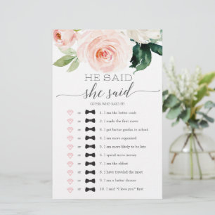 Double Sided Bridal Shower Game Blushing Blooms