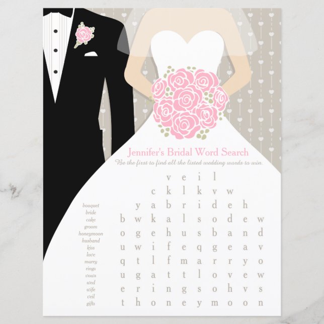 Double sided Bridal Shower Word Search plus advice (Front)