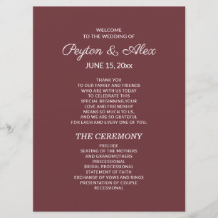 Double-Sided Burgundy Wedding Program Bridal Party Programme
