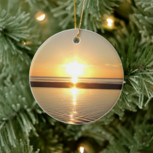 Double Sided Cape Cod Sunset Photography Christmas Ceramic Tree Decoration