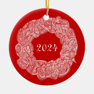 Double Sided Commemorative Wreath (Joy/Year) Ceramic Tree Decoration