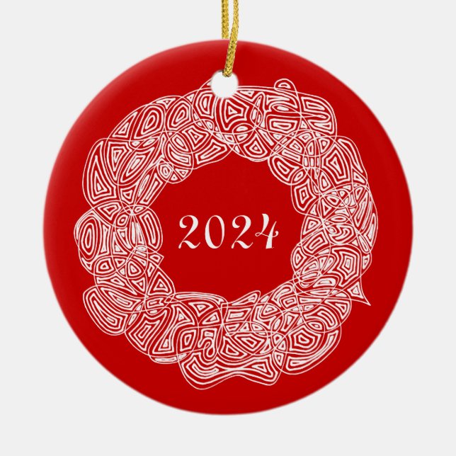 Double Sided Commemorative Wreath (Joy/Year) Ceramic Tree Decoration (Front)