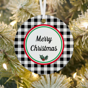 Double-sided Custom Buffalo Check Merry Christmas Metal Tree Decoration