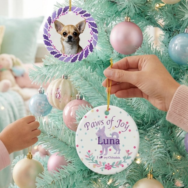Double-Sided Custom Lavender Chihuahua Ceramic Tree Decoration (Creator Uploaded)