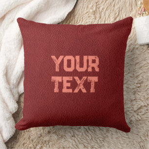 Double Sided Custom Text Red Brown Leather Look Cushion