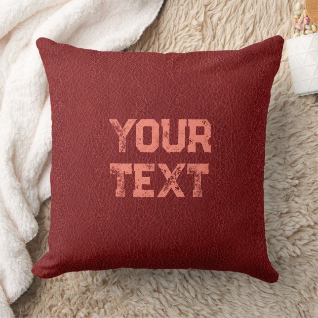 Double Sided Custom Text Red Brown Leather Look Cushion (Blanket)