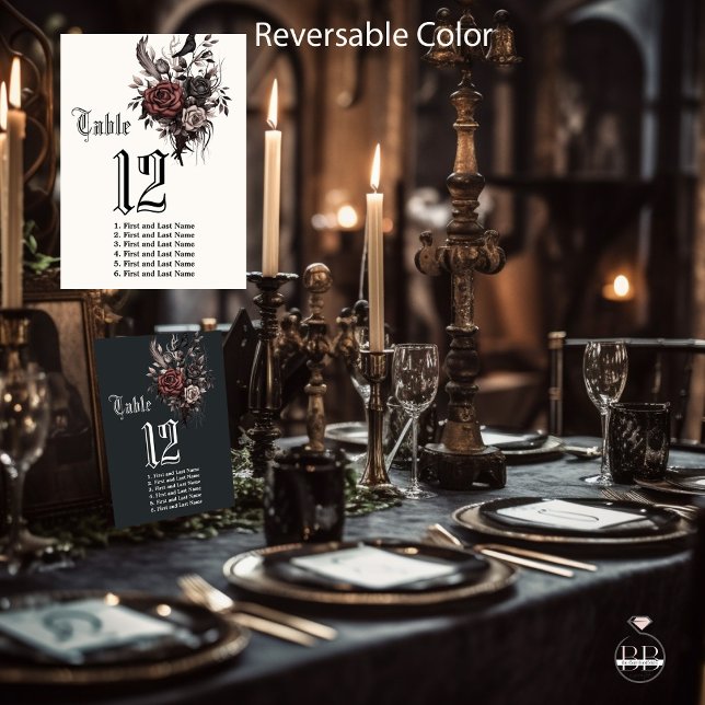 Double Sided Dark Gothic Rosewood Floral Raven Table Number (Creator Uploaded)
