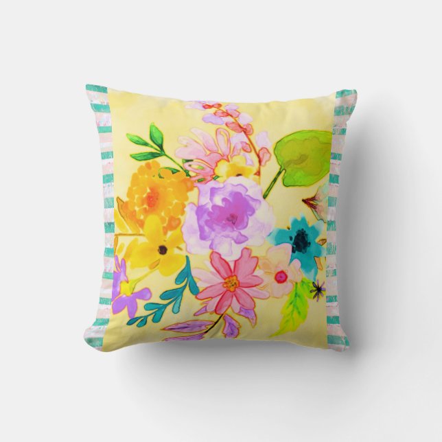 Double Sided Floral Stripe Pineapple Stripe Pillow (Front)