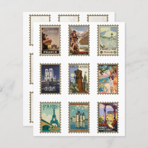 Double-sided French Travel Postage Stamps 1 x 1.5"