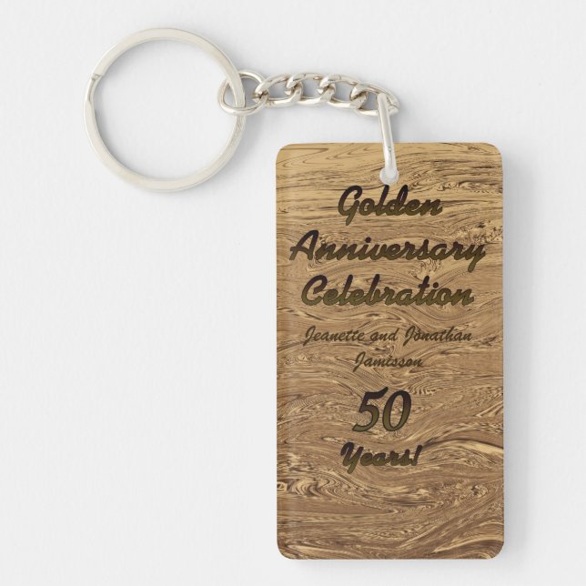 Double Sided Golden Wedding Anniversary 50th  Key Ring (Front)