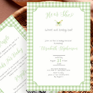 Double Sided Green Butterfly Gender Reveal Invitation
