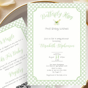 Double Sided Green Butterfly Kisses Baby Wishes Invitation
