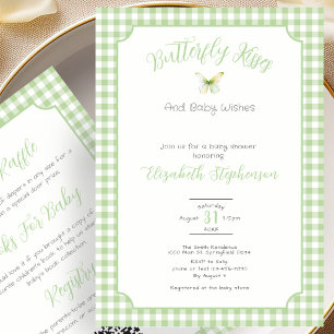 Double Sided Green Butterfly Kisses Baby Wishes Invitation