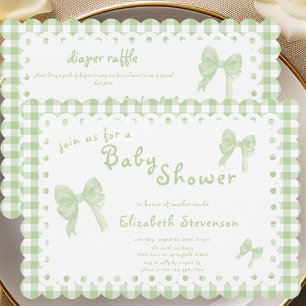 Double Sided Green Gingham Baby Shower Invitation