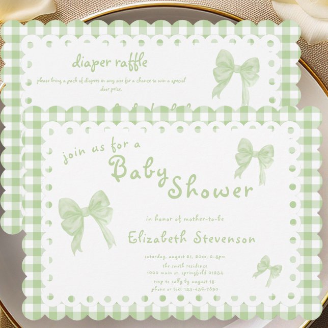 Double Sided Green Gingham Baby Shower Invitation (Creator Uploaded)
