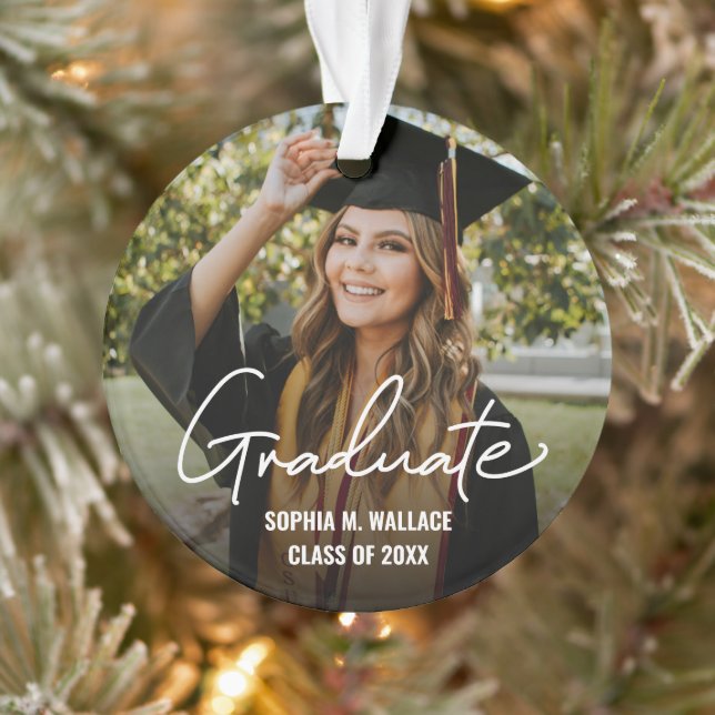 Double sided Handlettering Graduate Custom Photo Ornament (Tree)