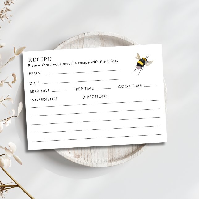 Double Sided Honey Bee Bridal Shower Recipe  Enclosure Card (Creator Uploaded)