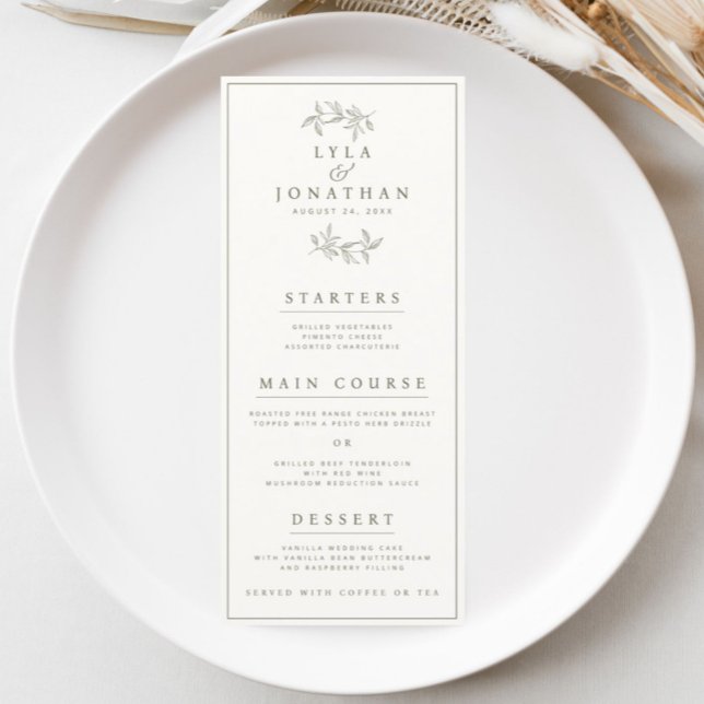 Double-Sided Ivory & Dark Olive Wedding Bar/Dinner Menu (Creator Uploaded)