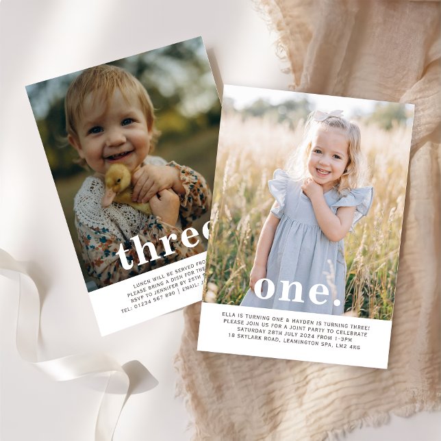 Double Sided Joint Photo Birthday - Boy Invitation (Creator Uploaded)