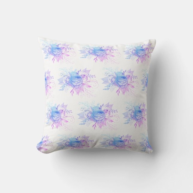 DOUBLE SIDED LAVENDER BLUE FLORAL CUSHION (Front)