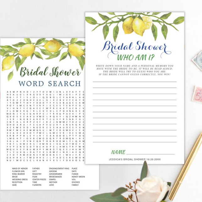 DOUBLE SIDED Lemons & Greenery Bridal Shower Game (Creator Uploaded)
