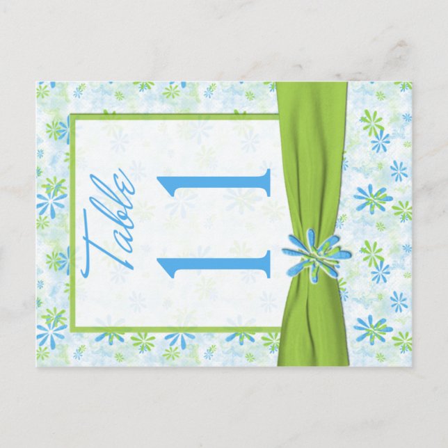 Double-sided Lime, Blue, White Table Number Postcard (Front)