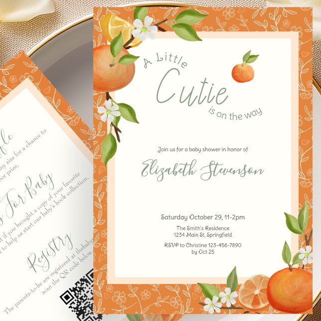 Double Sided Little Cutie Baby Shower Invitation (Creator Uploaded)