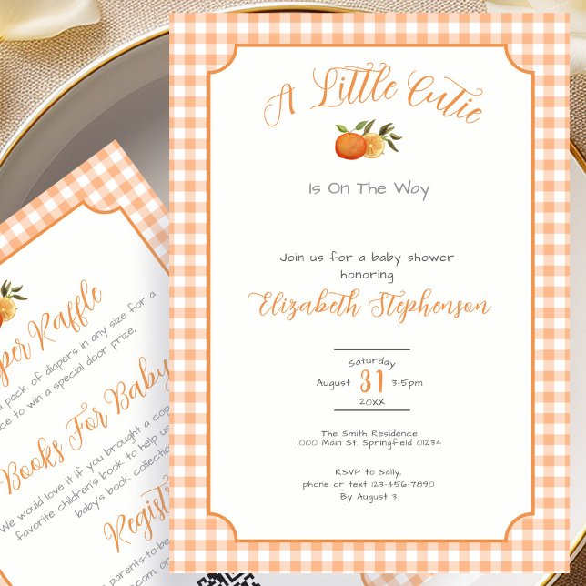 Double Sided Little Cutie Gingham Baby Shower  Invitation (Creator Uploaded)