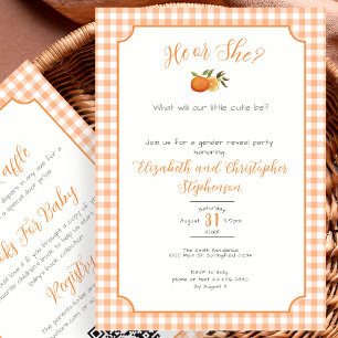 Double Sided Little Cutie Gingham Gender Reveal Invitation