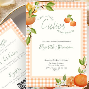Double Sided Little Cutie Twins Baby Shower Invitation