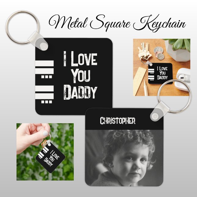 Double sided love daddy add name black white photo key ring (Creator Uploaded)