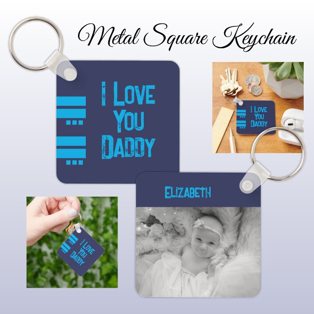 Double sided love daddy add name navy blue photo key ring (Creator Uploaded)