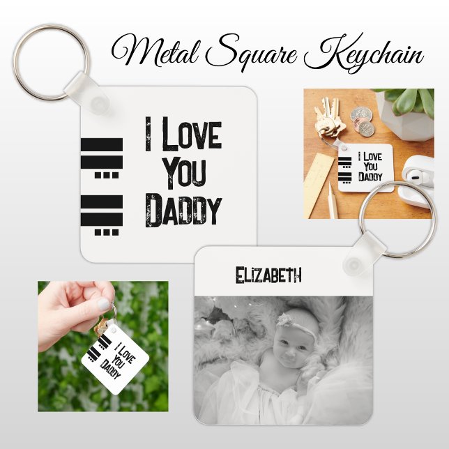 Double sided love daddy add name white black photo key ring (Creator Uploaded)