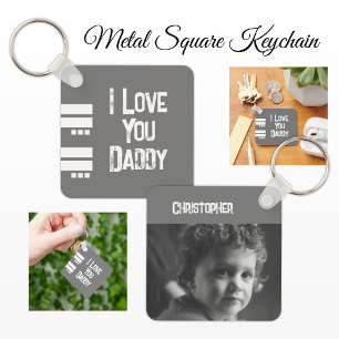 Double sided love daddy add name white grey photo key ring