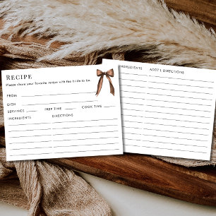 Double Sided Mocha Brown Bow Recipe Bridal Shower Enclosure Card