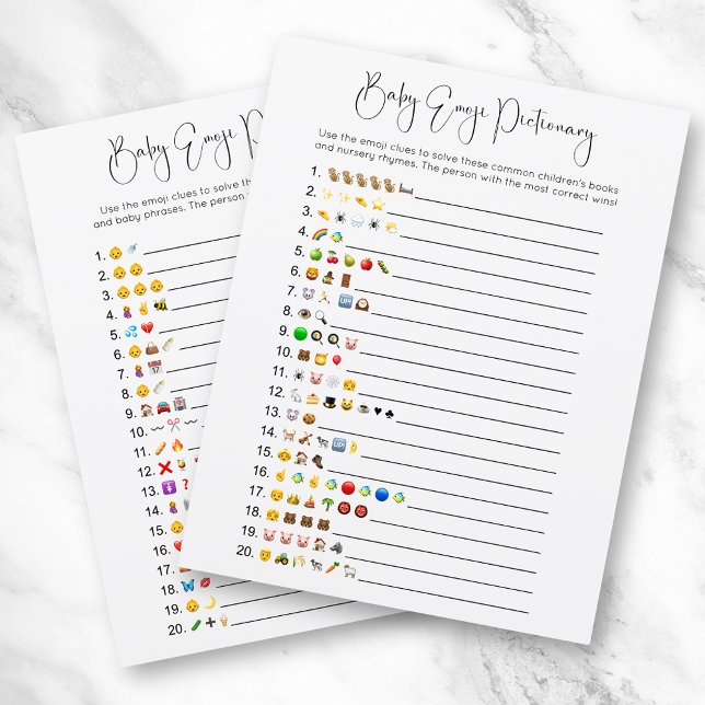 Double Sided Modern Emoji Baby Shower Game Card (Creator Uploaded)