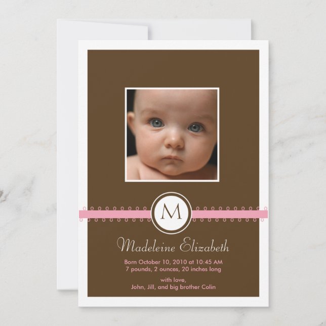 Double Sided Monogram Ribbon Birth Announcement (Front)