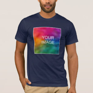Double Sided Navy Blue Custom Add Image Logo Men's T-Shirt