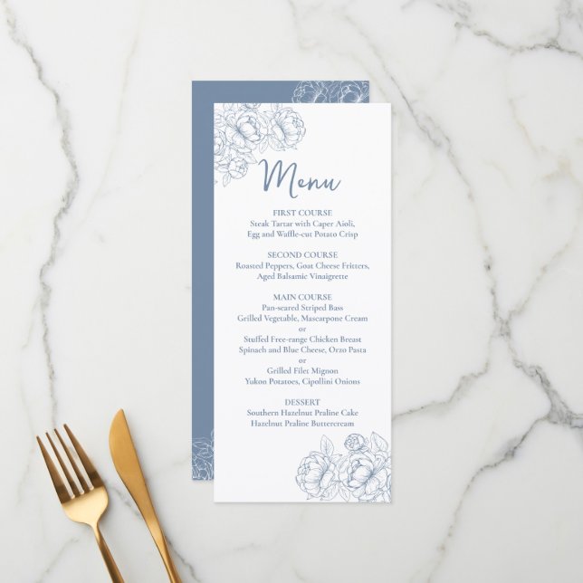 Double-Sided Periwinkle Boho Floral Wedding Drink+ Menu (Front/Back In Situ)