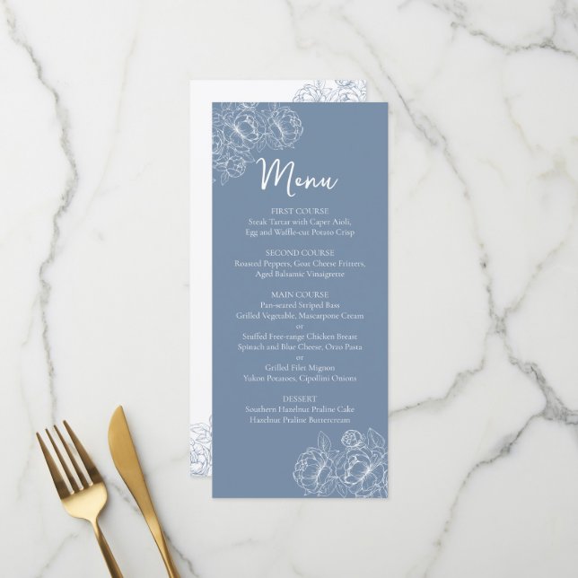 Double-Sided Periwinkle Boho Floral Wedding Drink+ Menu (Front/Back In Situ)