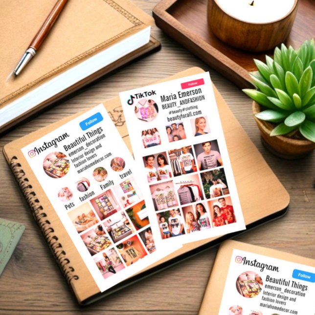 Double sided personal professional insta tiktok  business card (Double sided social media instagram and tiktok profile layout business card. Insta grid, TikTok grid)